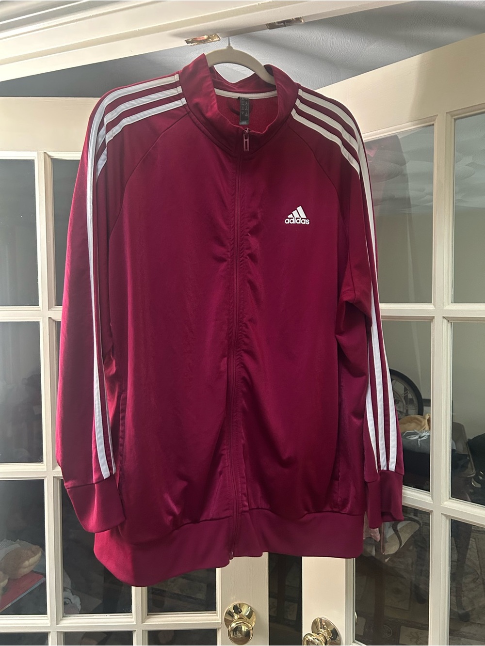 adidas Men's Burgundy Track Jacket with White 3-Stripes